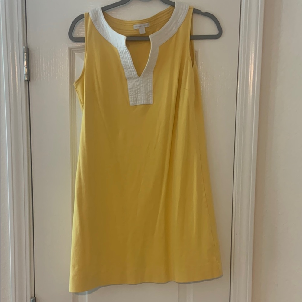 New York & Company Yellow Sleeveless Dress with White Trim Small